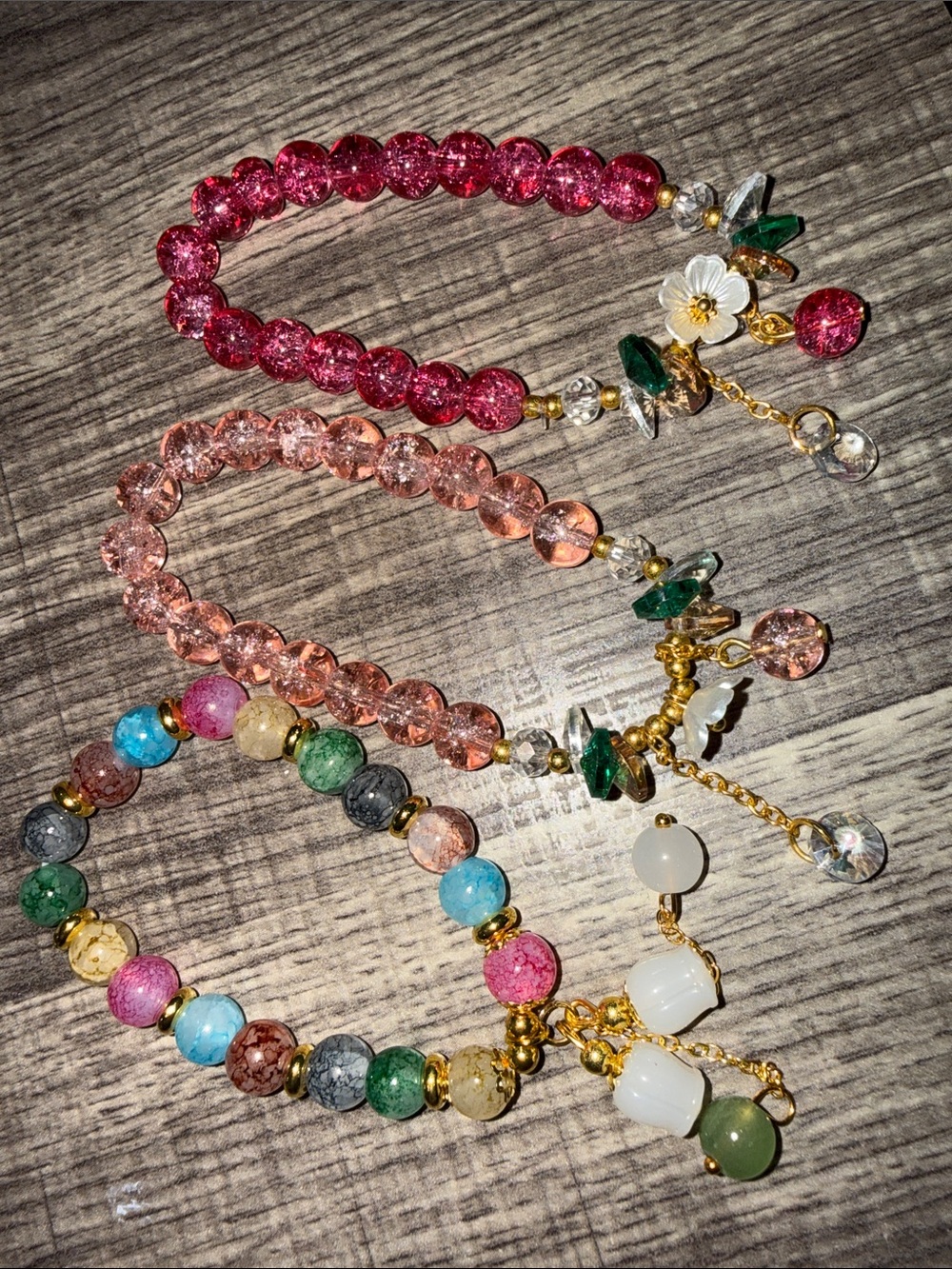 3 Handmade Multicolor and Pink Beaded Women’s Bracelet Set